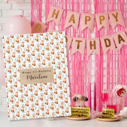 オーダーメイド かわいい 森の狐 誕生日おめでとう テーブルクロス