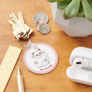 オーダーメイド かわいい 白猫 愛好家 キーチェーン