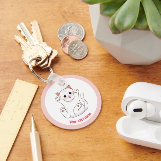 オーダーメイド かわいい 白猫 愛好家 キーチェーン (デスク)