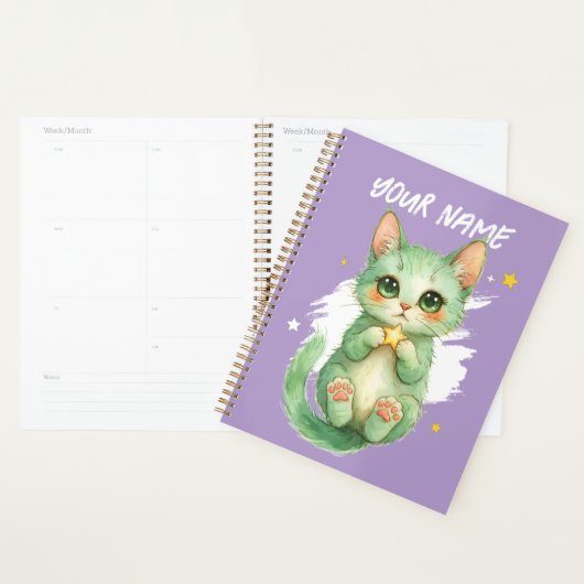 オーダーメイド かわいい 緑の子猫 プランナー (ディスプレー)