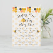 オーダーメイド はちみつ ミツバチ と 花 初めての 誕生日 招待状 (スタンド正面)