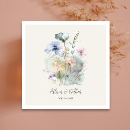 オーダーメイド アイボリー 水彩画 野の花 ウェディング スタンダードカクテルナプキン