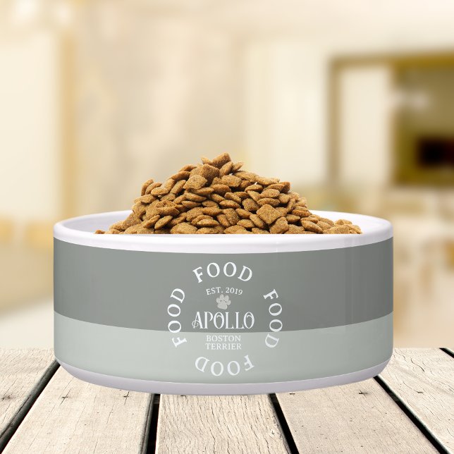 オーダーメイド アーチ型スクリプト タイポグラフィ ツートン カスタムペットネーム ボウル (Customize this fun, custom dog bowl with your pet's name! )