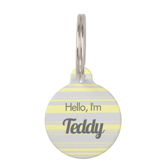 オーダーメイド イエロー ストライプ Hello I'm ペットIDタグ (正面)