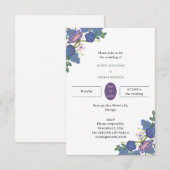 オーダーメイド ウェディング エレガント ブルー 花 招待状 (正面/裏面)