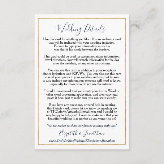 オーダーメイド ウェディング 封筒 エレガント ネイビー ゴールド エンクロージャーカード (正面)