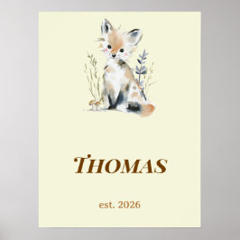 オーダーメイド　ウッドランド　フォックス　ベビー　ネームプレート ポスター