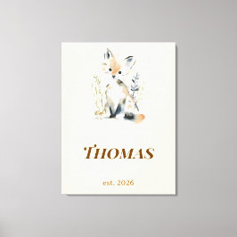 オーダーメイド　ウッドランド　フォックス　ベビー　ネーム　プリント キャンバスプリント