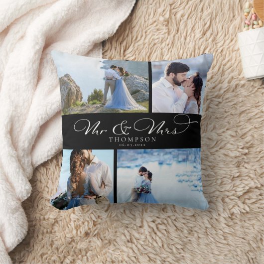オーダーメイド エレガント ウェディング フォト コラージュ おしゃれなスクリプト クッション (ブランケット)