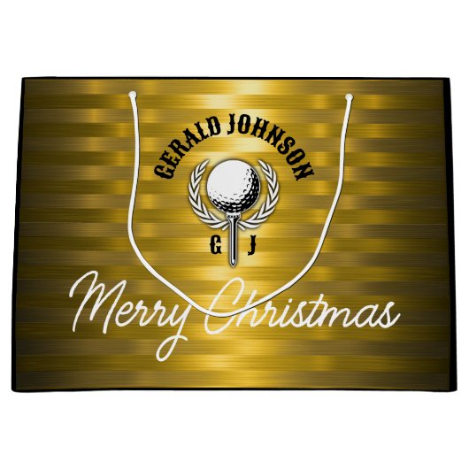 オーダーメイド エレガント ゴルフ モノグラム デザイン ラージペーパーバッグ (正面)