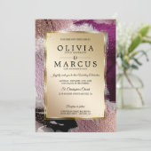 オーダーメイド | エレガント ゴールド カシス プラム ブラシ ストロークス 招待状 (スタンド正面)