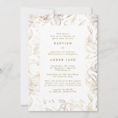 オーダーメイド エレガント ゴールド フローラル ボタニカル 洗礼 招待状 (正面)