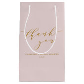 オーダーメイド エレガント ピンク スクリプト サンクス ブライズシャワー スモールペーパーバッグ (正面)