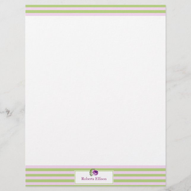 オーダーメイド エレガント フローラル パステルカラー 水平 ストライプ レターヘッド (正面)