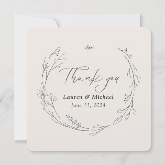 オーダーメイド エレガント ボタニカル リース 結婚式 感謝カード (正面)