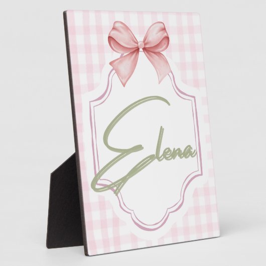 オーダーメイド エレナ 赤ちゃん 女の子 産室 ボウ&ギンガム フォトプラーク (側面)