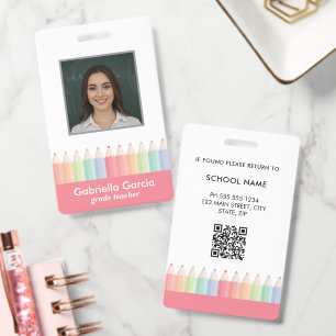 オーダーメイド カラフル レッド QR スクール 教師 ID バッジ
