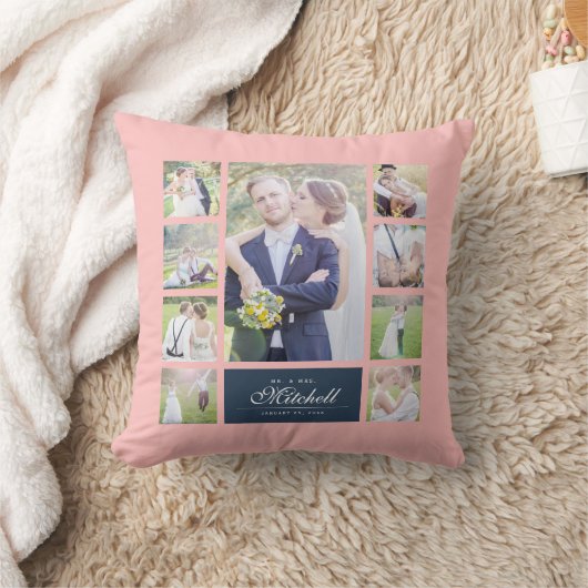 オーダーメイド カラー エレガント スクリプト 結婚式 写真 コラージュ クッション (ブランケット)