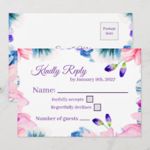 オーダーメイド カラー 水彩 花柄 RSVP カード