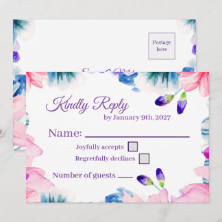 オーダーメイド カラー 水彩 花柄 RSVP カード
