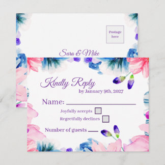 オーダーメイド カラー 水彩 花柄 RSVP カード