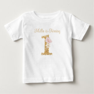 オーダーメイド ガーデンうさぎ 1歳の誕生日Tシャツ ベビーTシャツ