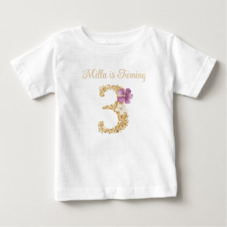 オーダーメイド ガーデンうさぎ 3歳の誕生日Tシャツ ベビーTシャツ