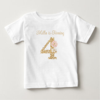 オーダーメイド ガーデンうさぎ 4歳の誕生日Tシャツ ベビーTシャツ