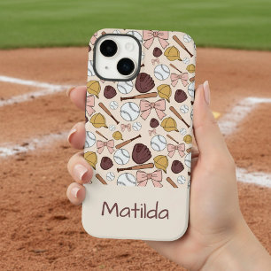 オーダーメイド ガーリーベースボールリボンパターンのスマホケース Case-Mate iPhone 14ケース