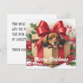 オーダーメイド ギフト包装された子犬のクリスマスカード (正面/裏面)