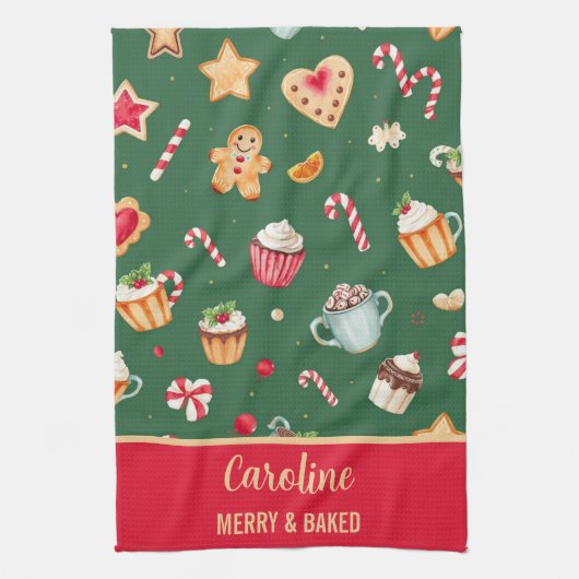 オーダーメイド クリスマスの焼き菓子パターン キッチンタオル (縦)