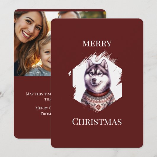 オーダーメイド クリスマスカード、ハスキー ホリデー シーズンカード (正面/裏面)