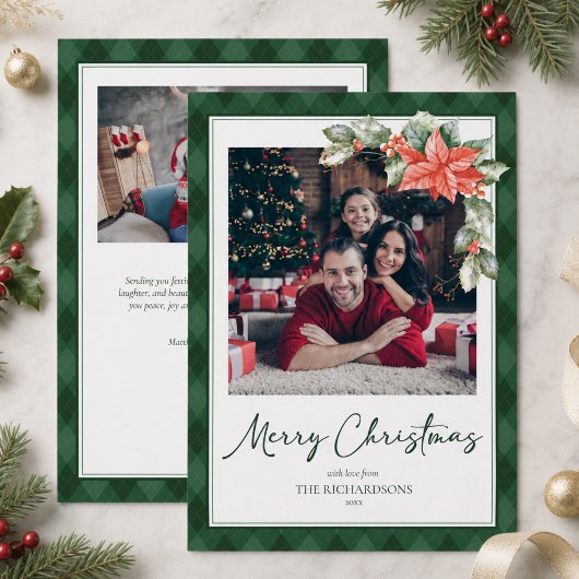 オーダーメイド クリスマスカード 2枚の写真入り Plaid Holly