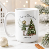 オーダーメイド クリスマスツリーを飾る妖精 コーヒーマグカップ