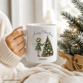 オーダーメイド クリスマスツリーを飾る妖精 コーヒーマグカップ
