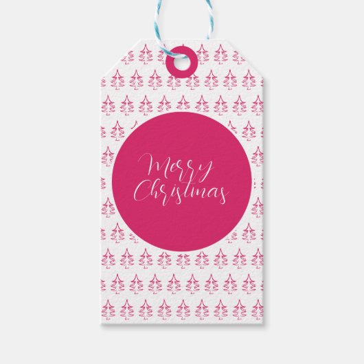 オーダーメイド クリスマスツリー柄 ホットピンク ギフトタグ (正面)