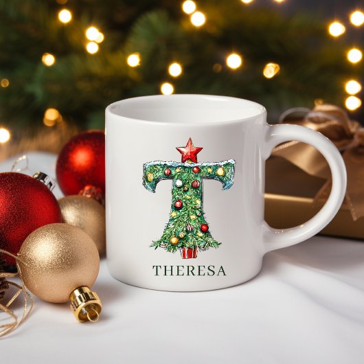 オーダーメイド クリスマスツリー モノグラム T シャツ コーヒーマグカップ