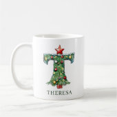 オーダーメイド クリスマスツリー モノグラム T シャツ コーヒーマグカップ (左)