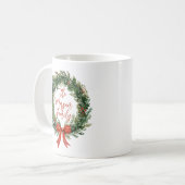 オーダーメイド クリスマスリース ファミリーネーム ホリデー コーヒーマグカップ (正面左)