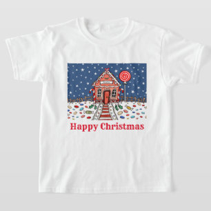 オーダーメイド クリスマス ジンジャーブレッドハウス Tシャツ