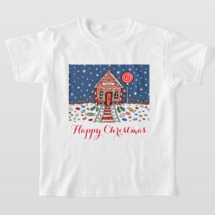 オーダーメイド クリスマス ジンジャーブレッドハウス Tシャツ