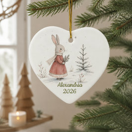 オーダーメイド クリスマス ハート/女の子 うさぎ セラミックオーナメント