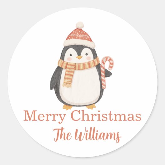 オーダーメイド クリスマス ペンギン ラウンドシール (正面)
