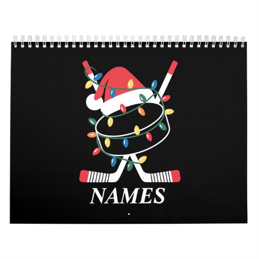 オーダーメイド クリスマス ホッケー サンタ 帽子 名前入り カレンダー (カバー)
