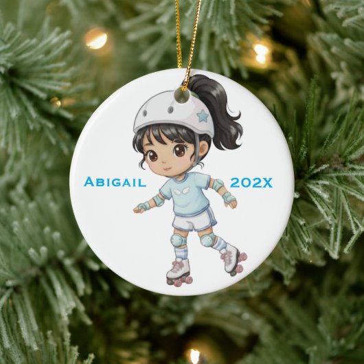 オーダーメイド クリスマス ローラー スケート 少女 セラミックオーナメント (ツリー)
