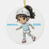 オーダーメイド クリスマス ローラー スケート 少女 セラミックオーナメント (正面)
