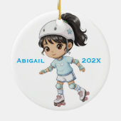 オーダーメイド クリスマス ローラー スケート 少女 セラミックオーナメント (裏面)