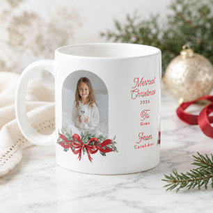 オーダーメイド クリスマス 写真 赤いリボン 家族 コーヒーマグカップ