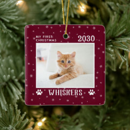 オーダーメイド クリスマス 猫 写真 名前 年 セラミックオーナメント