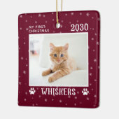 オーダーメイド クリスマス 猫 写真 名前 年 セラミックオーナメント (左)